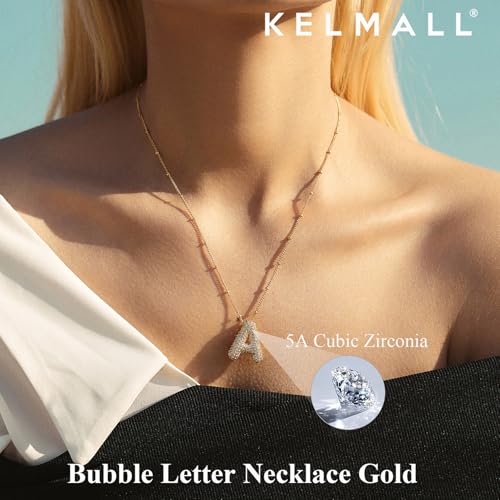 KELMALL 14K Gold/Silver Plated Chunky Bubble Initial Necklace for Women – Dainty Personalized Letter Pendant with Cubic Zirconia – Bold Statement Jewelry Gift for Her Birthday Anniversary - Image 2