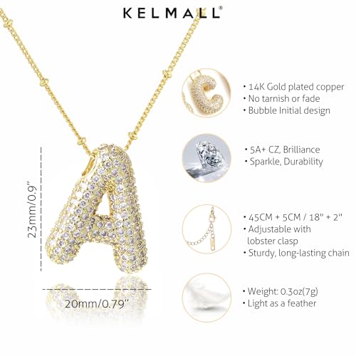 KELMALL 14K Gold/Silver Plated Chunky Bubble Initial Necklace for Women – Dainty Personalized Letter Pendant with Cubic Zirconia – Bold Statement Jewelry Gift for Her Birthday Anniversary - Image 5