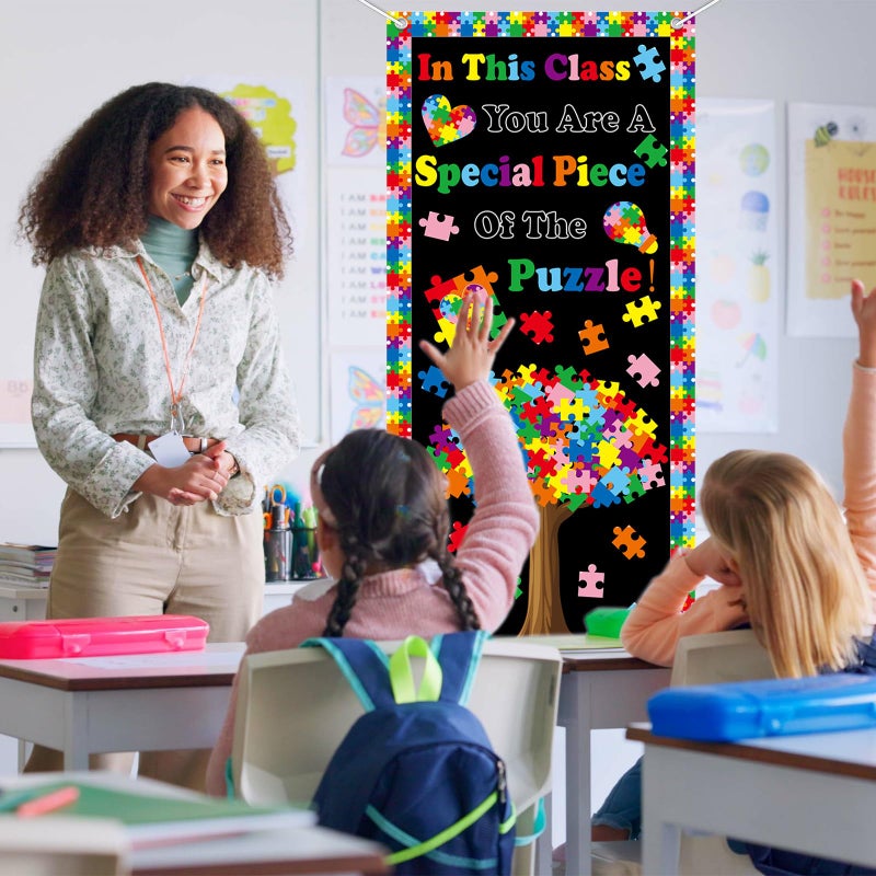Wiooffen Back To School Puzzle Tree Classroom Door Cover You Are A Special Piece Of The Puzzle Hanging Banner Decoration Positive Colorful Tree Porch Sign for School Indoor Outdoor Wall Window Decor - Image 4