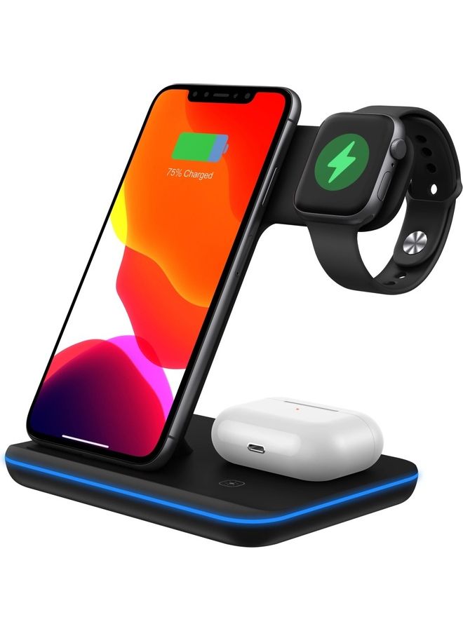قاعدة شحن لاسلكي 3 في 1 لاجهزة iWatch/iPhone/AirPods أسود - Image 1