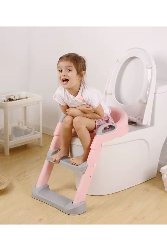 umbrella Adjustable Small Baby Toilet with Soft Anti-Cold Seat, Safe Handles and Wide Non-Slip Steps - pink  - Image 2