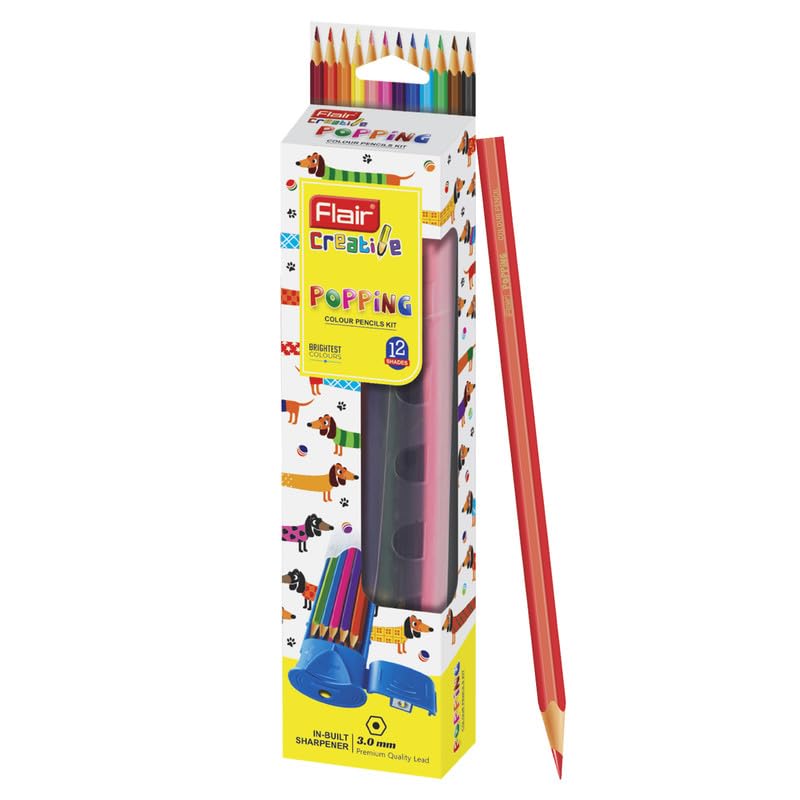 FLAIR Creative Series 12 Shades Colour Pencil With Sharpner, Eraser & 6 Shades Glitter Gel Crayons Combo | Ideal for Drawing, Sketching, Doodling, Journal, Colouring, Painting - Image 2