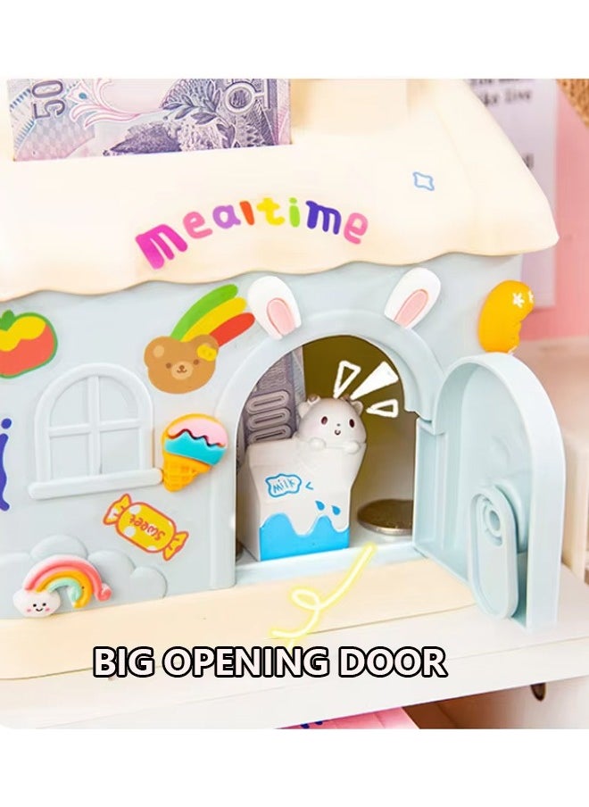 Optico Money Bank for Kids, Lovely Cream House Money Coin Bank Box Cottage Money Bank with DIY Sticker & Key Lovely Money Bank for Kids to Saving Money Children's Birthday Gifts  - Image 4
