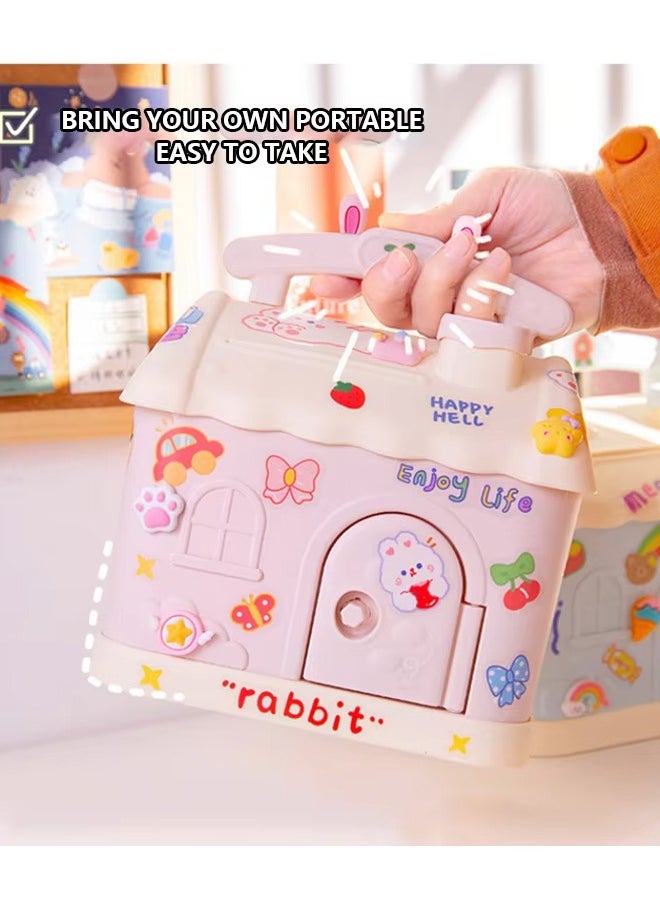 Optico Money Bank for Kids, Lovely Cream House Money Coin Bank Box Cottage Money Bank with DIY Sticker & Key Lovely Money Bank for Kids to Saving Money Children's Birthday Gifts  - Image 3