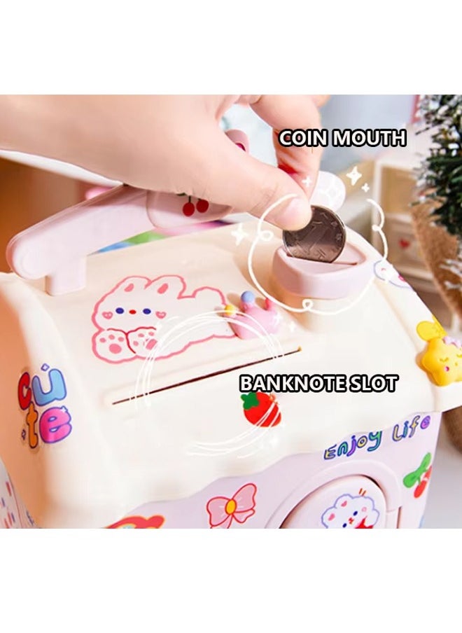 Optico Money Bank for Kids, Lovely Cream House Money Coin Bank Box Cottage Money Bank with DIY Sticker & Key Lovely Money Bank for Kids to Saving Money Children's Birthday Gifts  - Image 5