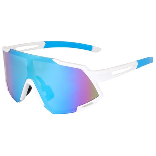 Dervin One Piece Shield Sports Oversized Visor Non Polarized Sunglasses for Men Women, Outdoor Cricket Cycling Hiking Fishing Sunglasses (White-Blue) - Image 1