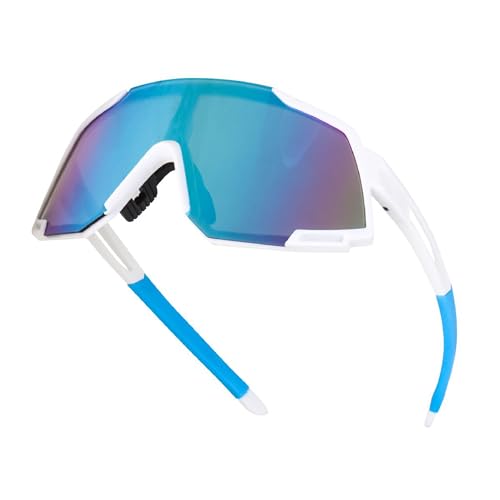 Dervin One Piece Shield Sports Oversized Visor Non Polarized Sunglasses for Men Women, Outdoor Cricket Cycling Hiking Fishing Sunglasses (White-Blue) - Image 3