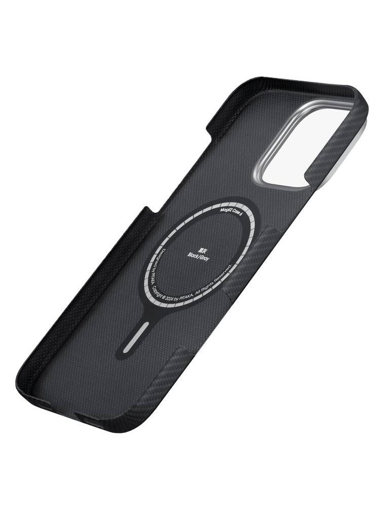 PITAKA iPhone 16 Pro Case Ultra Slim / Compatible with MagSafe / 3D Grip Textured / Raised Camera Lip - Black/Gray  - Image 3