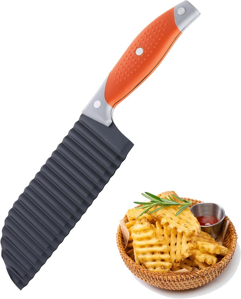 VITUER Crinkle Cutter for Veggies, Crinkle Cut Knife for French Fry, Vegetable, Potato, Cucumber, Carrot and Fruit, Stainless Steel Wave Fries Cutter Slicer With Ergonomic Handle, Dishwasher Safe - Image 1