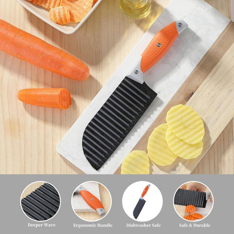 VITUER Crinkle Cutter for Veggies, Crinkle Cut Knife for French Fry, Vegetable, Potato, Cucumber, Carrot and Fruit, Stainless Steel Wave Fries Cutter Slicer With Ergonomic Handle, Dishwasher Safe - Image 3
