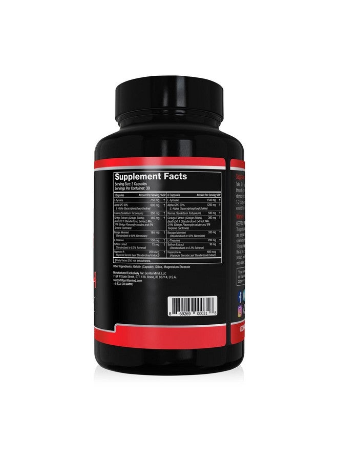 Gorilla Mind Smooth Nootropic Formula Best Nonstimulant Productivity Supplement/Memory · Focus · Mental Clarity · No Jitters / 90 Capsules - Image 3