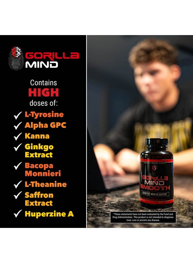 Gorilla Mind Smooth Nootropic Formula Best Nonstimulant Productivity Supplement/Memory · Focus · Mental Clarity · No Jitters / 90 Capsules - Image 5