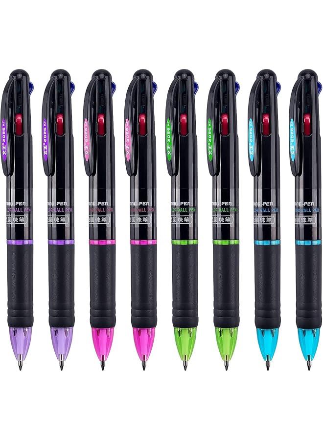 erorex 8 Pack Multicolor Retractable 4 In 1 Ballpoint Pens 0.7Mm Fine Tip For Office School Supplies Planner Writing Diary Perfect Gift Pens. - Image 1