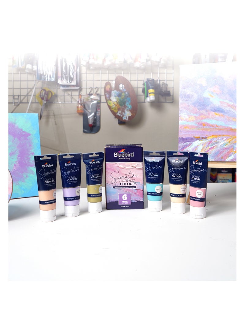 بلوبيرد مجموعة طلاء أكريليك بألوان الباستيل للطلاب DIY مجموعة من الفنون والحرف غير السامة للفنانين والأطفال والكبار والرسامين الهواة مجموعة من 6 × 75 مل - Image 2