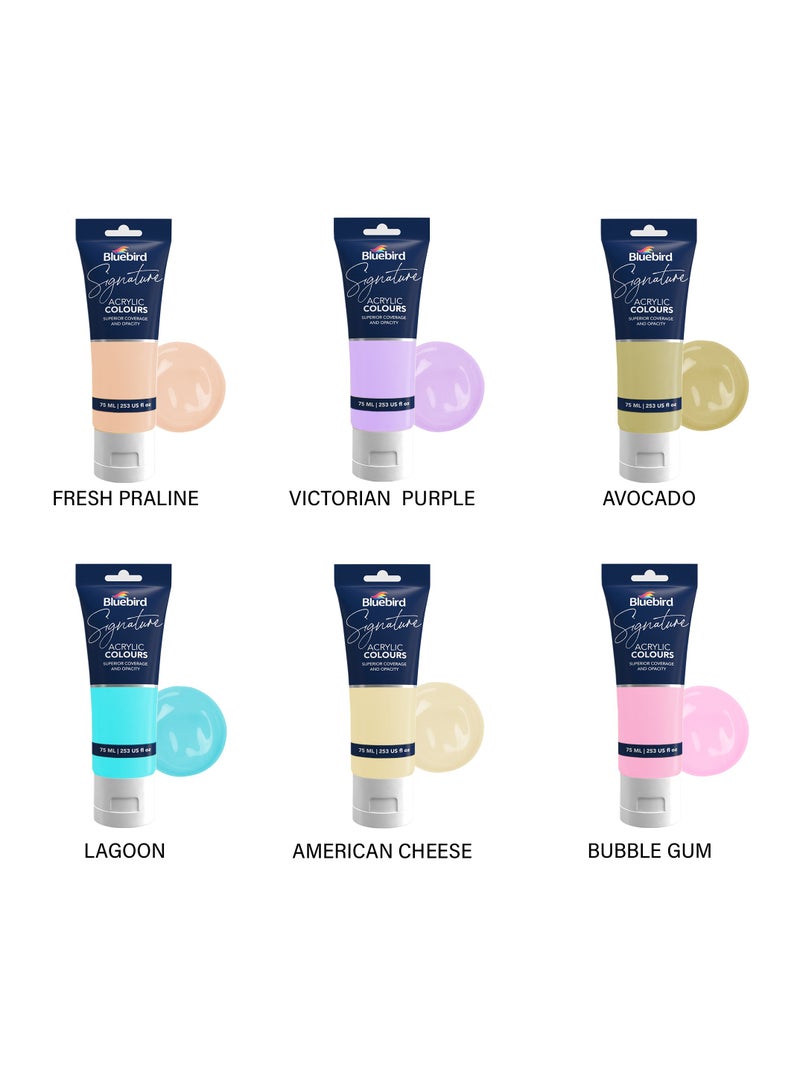 بلوبيرد مجموعة طلاء أكريليك بألوان الباستيل للطلاب DIY مجموعة من الفنون والحرف غير السامة للفنانين والأطفال والكبار والرسامين الهواة مجموعة من 6 × 75 مل - Image 3