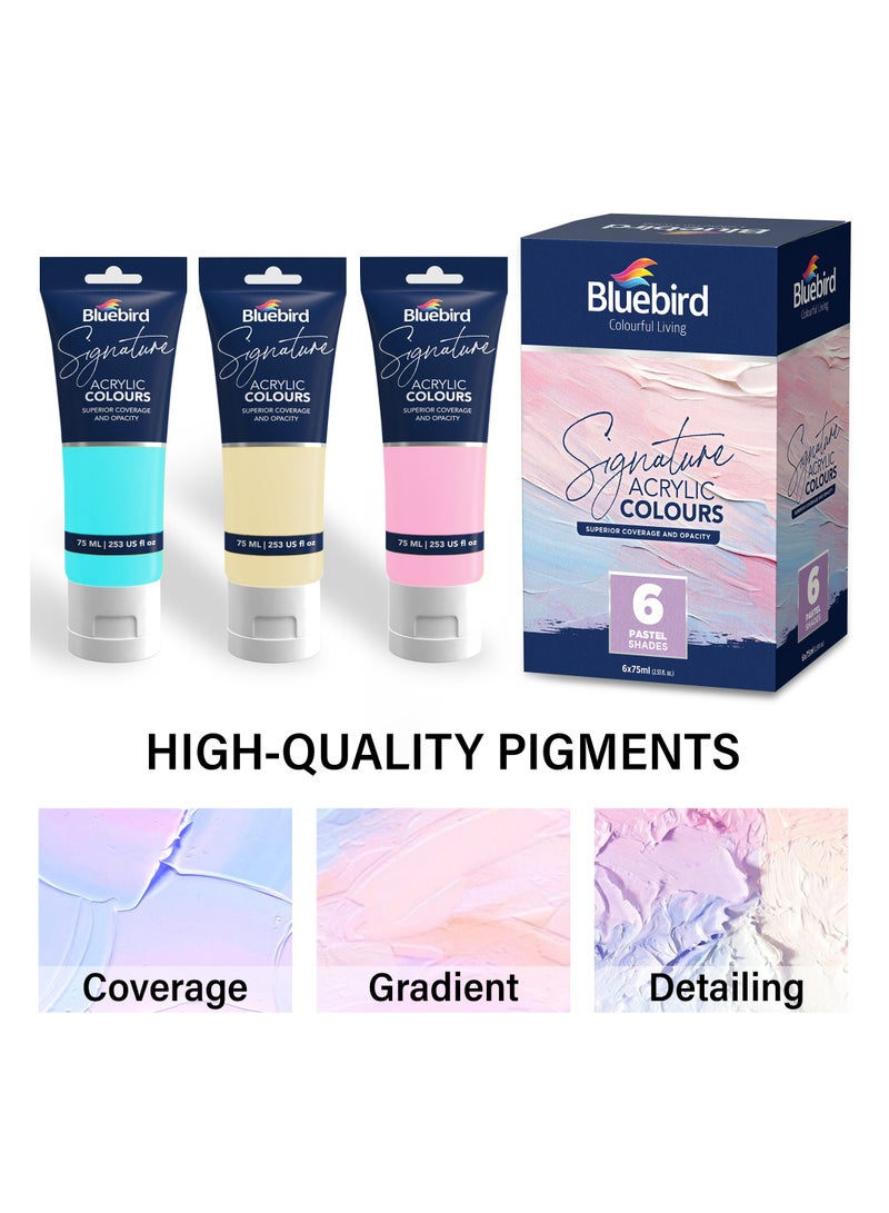 بلوبيرد مجموعة طلاء أكريليك بألوان الباستيل للطلاب DIY مجموعة من الفنون والحرف غير السامة للفنانين والأطفال والكبار والرسامين الهواة مجموعة من 6 × 75 مل - Image 4