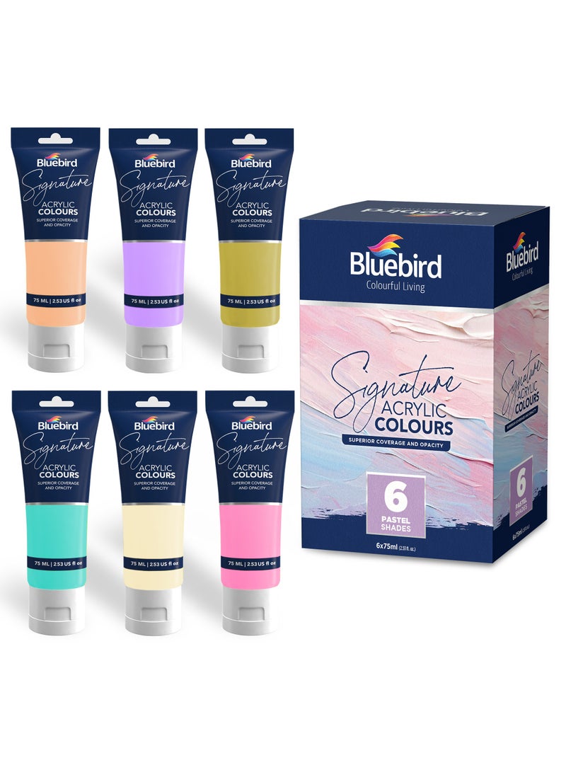 بلوبيرد مجموعة طلاء أكريليك بألوان الباستيل للطلاب DIY مجموعة من الفنون والحرف غير السامة للفنانين والأطفال والكبار والرسامين الهواة مجموعة من 6 × 75 مل - Image 1