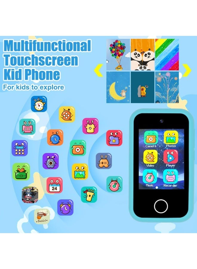 لعبة هاتف ذكي للأطفال للأولاد والبنات، ألعاب هاتف للأطفال الصغار، مع كاميرا مزدوجة، ألعاب هدايا للأعمار من 3 إلى 7 سنوات، مع مشغل موسيقى MP3، ألعاب ألغاز تعليمية، قابلة لإعادة الشحن عبر USB، أزرق - Image 2