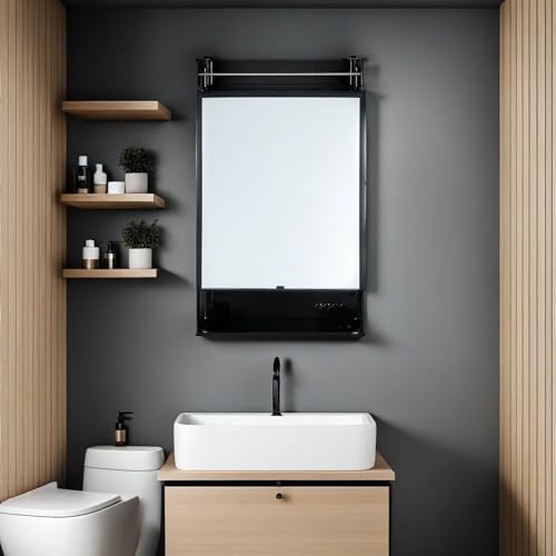BRANCO Bathroom Mirror Cabinet Rich Look with Mirror | Makeup Accessories Strong and Heavy Plastic Corner Organizer Cabinet (Black) - Image 1