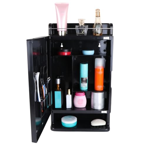 BRANCO Bathroom Mirror Cabinet Rich Look with Mirror | Makeup Accessories Strong and Heavy Plastic Corner Organizer Cabinet (Black) - Image 3