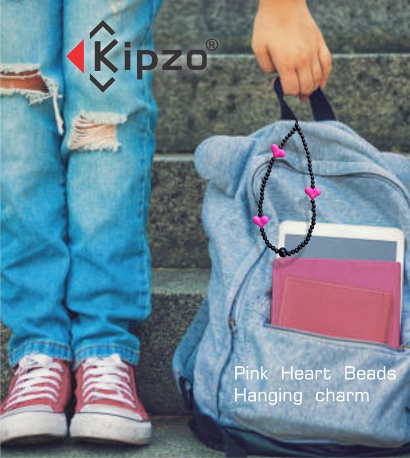 KIPZO® Pink Heart beads black phone charms aesthetic mobile cover string hanging jewellery good luck lanyard cute bracelet for women girls kids Handmade Acrylic pearl beaded cord wrist strap rope - Image 5