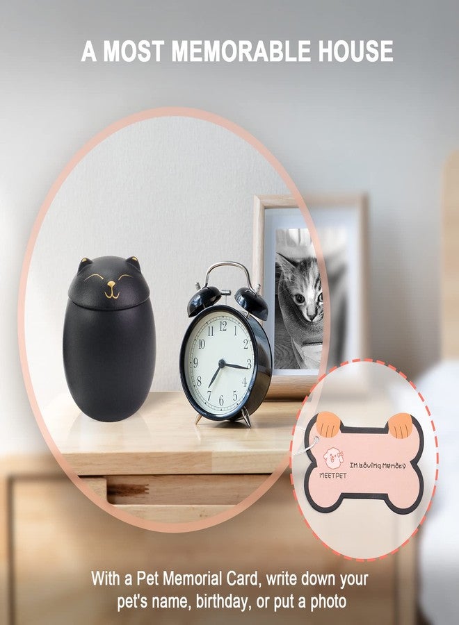 جرة رماد للقطط والكلاب من MEETPET، متوفرة بمقاسين: 3.2 × 2.9 و 4.9 × 4.25. جرة رماد على شكل قطة مبتسمة مع بطاقة تذكارية. جرار لحفظ رماد حيوانك الأليف (33 بوصة مكعبة، أسود). - Image 3