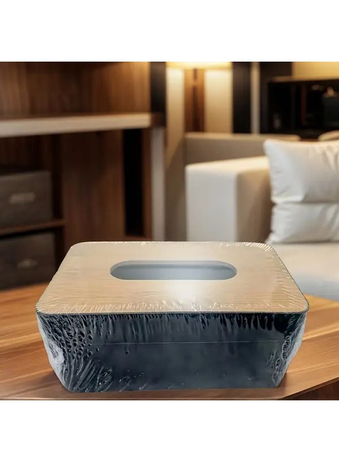Large Capacity Black Wood Grain Plastic Tissue Box Holder For Home Decor - Image 1