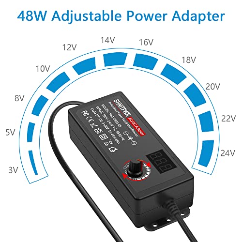 SHNITPWR Universal AC to DC Adapter 3V ~ 24V 2A 48W Switching Power Supply 3V 5V 6V 9V 12V 15V 18V 19V 20V 24V 1A 1.5A 2 Amps Adjustable AC/DC Converter Transformer with 14 Tips & Polarity Converter - Image 2