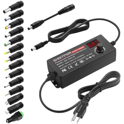 SHNITPWR Universal AC to DC Adapter 3V ~ 24V 2A 48W Switching Power Supply 3V 5V 6V 9V 12V 15V 18V 19V 20V 24V 1A 1.5A 2 Amps Adjustable AC/DC Converter Transformer with 14 Tips & Polarity Converter - Image 1