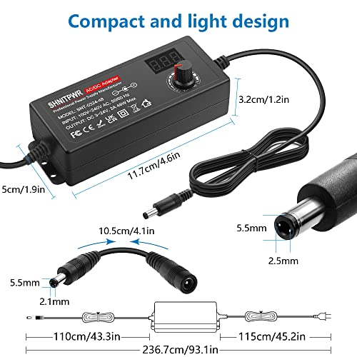 SHNITPWR Universal AC to DC Adapter 3V ~ 24V 2A 48W Switching Power Supply 3V 5V 6V 9V 12V 15V 18V 19V 20V 24V 1A 1.5A 2 Amps Adjustable AC/DC Converter Transformer with 14 Tips & Polarity Converter - Image 3