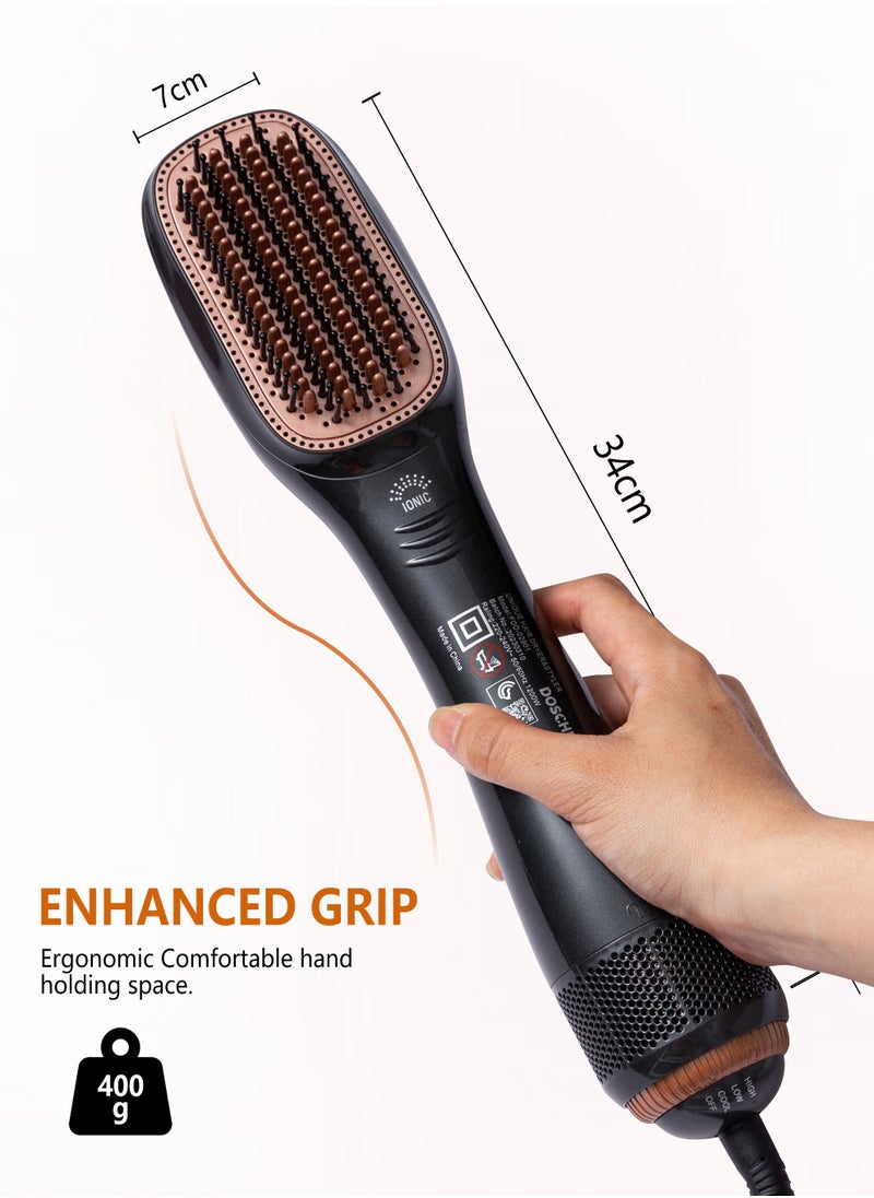 DOSCHER - 1200 Watt Hair Dryer Brush Ceramic Dryer And Styler 2 In 1 Professional Black/Beige Gift box packaging - Image 1