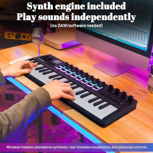 M-Wave M-VAVE 37 Key USB MIDI Keyboard Controller With 16 Backlit Drum Pads, Bluetooth Semi Weighted Professional dynamic keybed 8 Knobs and Music Production,Software Included (37 Key Black) - Image 2