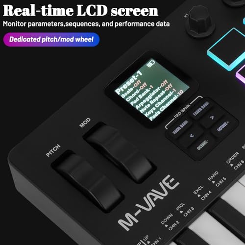 M-Wave M-VAVE 37 Key USB MIDI Keyboard Controller With 16 Backlit Drum Pads, Bluetooth Semi Weighted Professional dynamic keybed 8 Knobs and Music Production,Software Included (37 Key Black) - Image 3