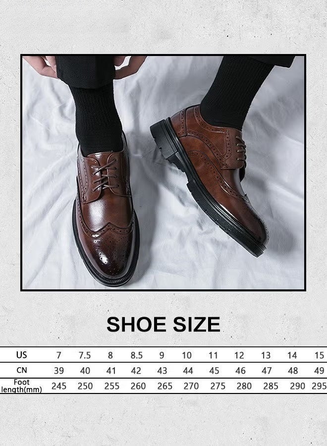 Formal PU Leather Shoes for Men Round Toe Brogue Pattern Breathable Non Slip Shoes Mens Burnished Premium Textured Dress Shoes Brown Business Casual Wedding Party Brown - Image 4