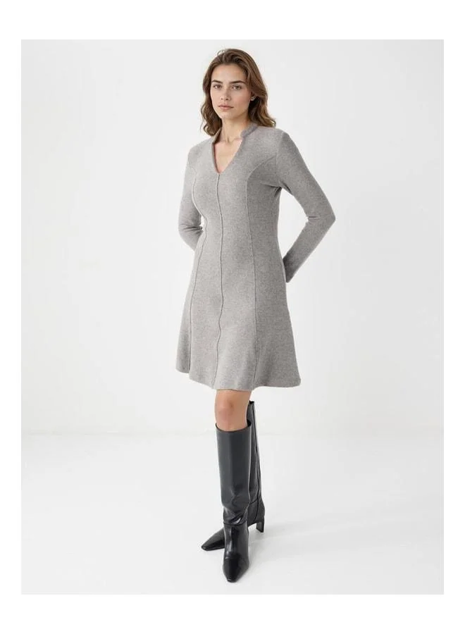 Jimmy Key Anthracite Mélange V-Neck Long Sleeve Soft-Texture Mini Dress.
