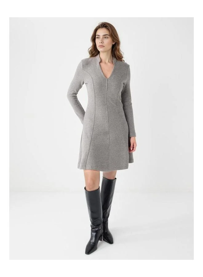 Jimmy Key Anthracite Mélange V-Neck Long Sleeve Soft-Texture Mini Dress.