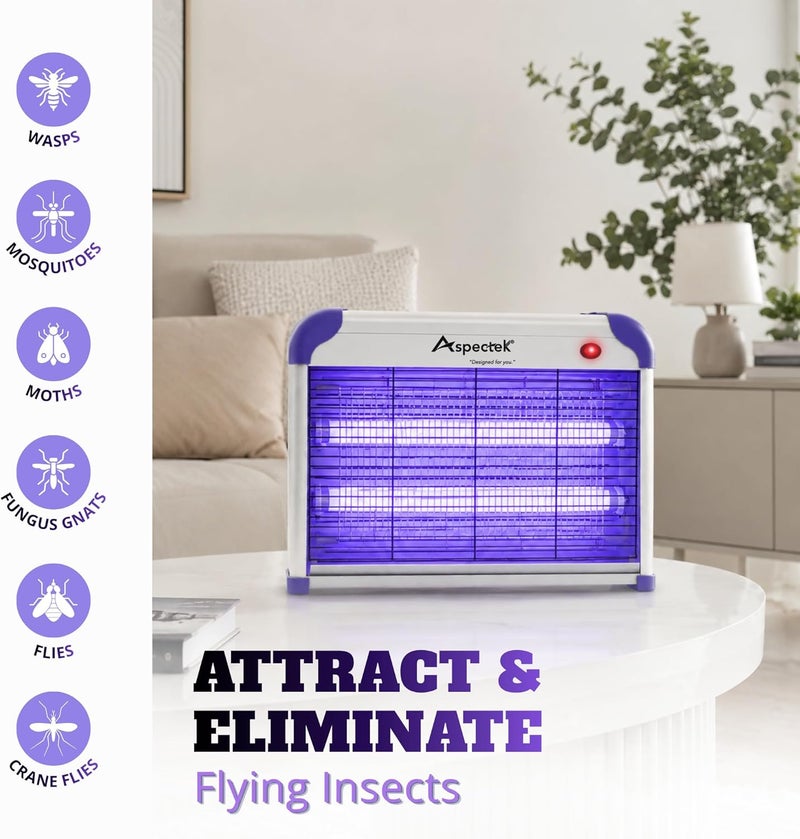 ASPECTEK Purple Electric Insect Killer, 2800V Mosquito Lamp with 20W UV Lamp. Kills Mosquitoes, Moths, Flies. Comes with 2 Replacement Bulbs, ideal for Household - Image 2