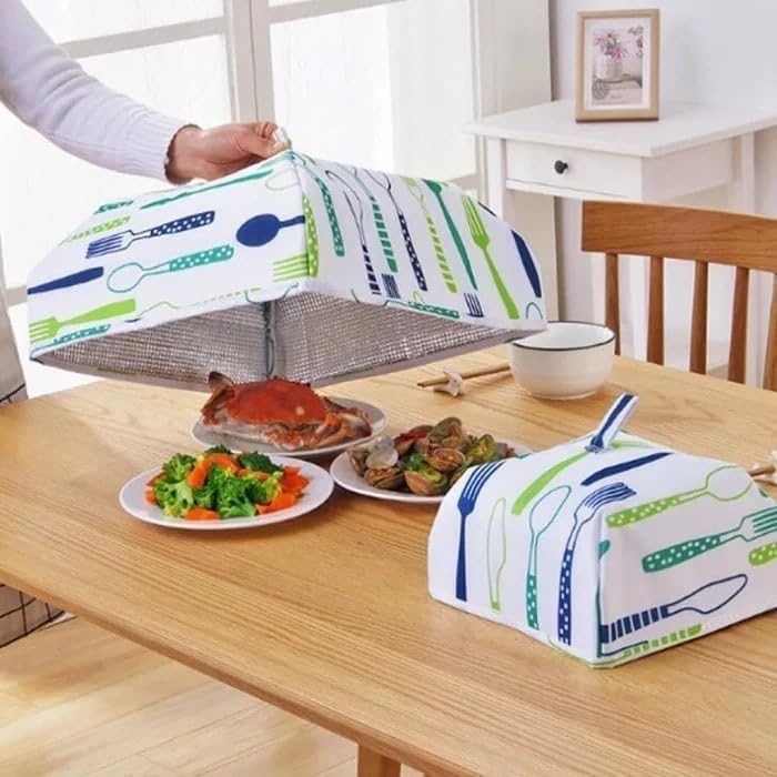 POPLEY Insulated Foldable Food Cover Anti-dust Heat Kitchen Lid for Hot Food Food Dish Insulation Cover & Mosquitoes Insect Protection(set of 2) (Insulated Foldable Food Cover 1 Big 1 Small) - Image 1
