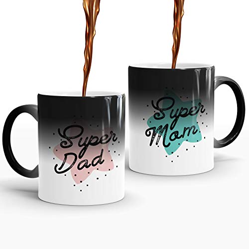 Gift Arcadia Ceramic Super Dad & Mom Color Changing Coffee Mug - 2 Pieces, Multicolor, 330ml (A315) - Image 1