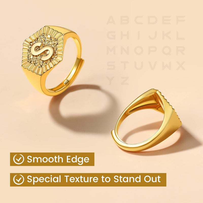 KeyStyle Bold Initial Letter Rings Adjustable, GoldChic Jewelry Women Gold Statement Ring Personalized Engraved Women’s Open Signet Ring for Party (Gold, White Gold, Black) - Image 4