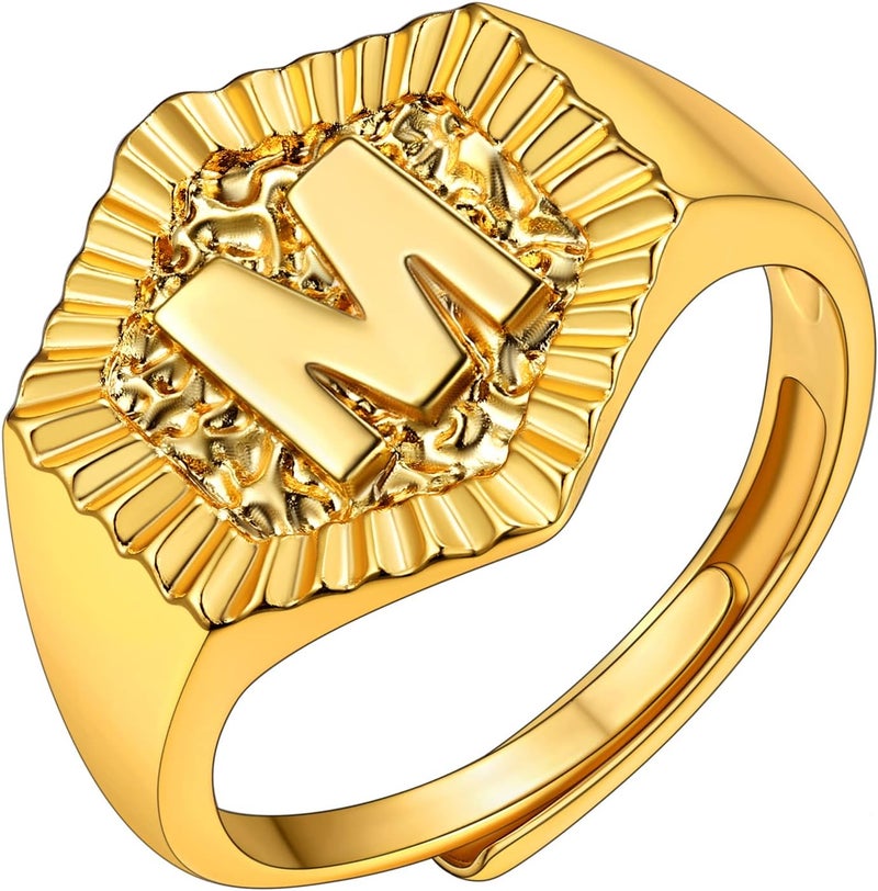 KeyStyle Bold Initial Letter Rings Adjustable, GoldChic Jewelry Women Gold Statement Ring Personalized Engraved Women’s Open Signet Ring for Party (Gold, White Gold, Black) - Image 1