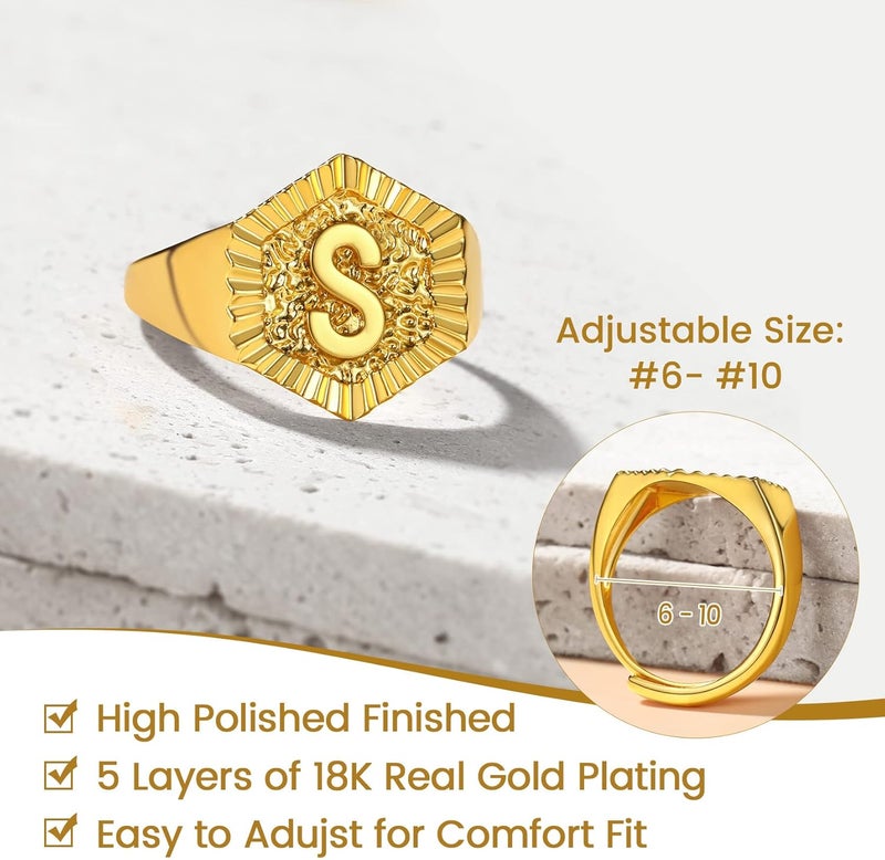 KeyStyle Bold Initial Letter Rings Adjustable, GoldChic Jewelry Women Gold Statement Ring Personalized Engraved Women’s Open Signet Ring for Party (Gold, White Gold, Black) - Image 5