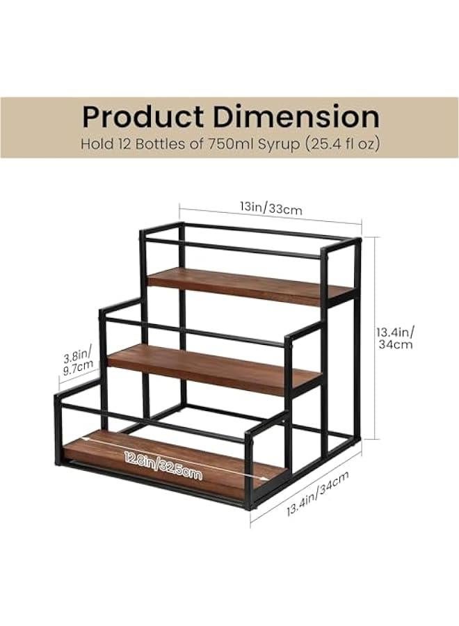 Beauenty Coffee Syrup Rack Organizer Syrup Bottle Holder Stand for Coffee Bar 3-Tier 12 Bottles Storage Shelves for Syrup, Spice rack, Dressing for Kitchen Coffee Station - Image 3