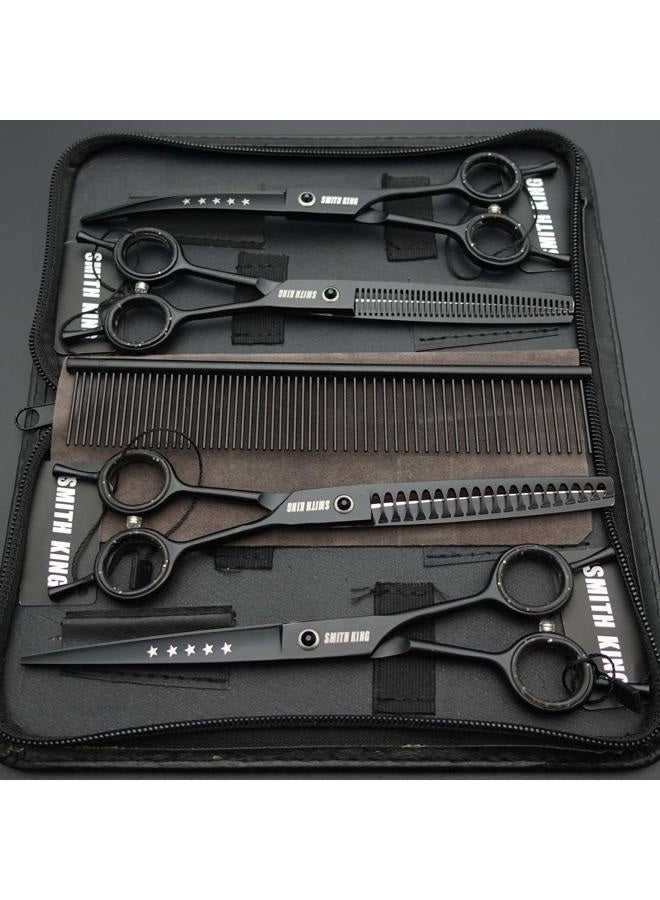 Smithking 7.0 inches Professional Dog Grooming Scissors Set Straight & thinning & Curved & chunkers & comb 5pcs in 1 Set for left-handed & right handed Black - Image 2