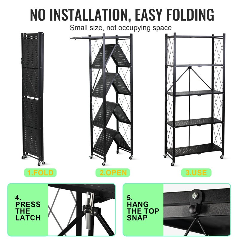 SKY-TOUCH Foldable Storage Organizer 5 Tier, Storage Shelves Kitchen Cabinet Storage Rack, Shelf Storage Multipurpose Rack for Living Room Bedroom Kitchen Garage Black 71x34x175cm - Image 2