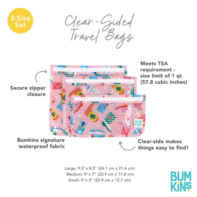 Bumkins Travel Bag, Toiletry, TSA Approved Pouch, Zip Bag, Quart Size Airline Compliant, Clear-Sided, Baby Diaper Bag Organization, Makeup, Accessories, CarryOn Packing, Set of 3 Sizes, Cowgirl Boots - Image 5