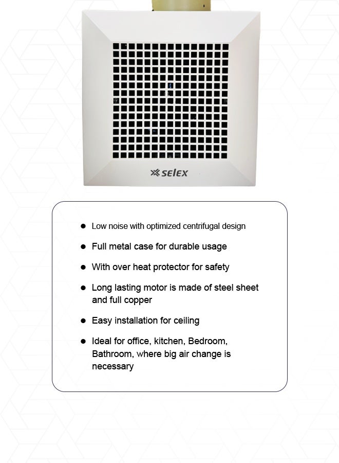 Selex 6'' Metal Ceiling Mount Ventilating Fan – Low Noise, Full Copper Motor, Overheat Protection, Durable Steel Casing – Ideal for Kitchen, Bathroom, Office – 3-Year Warranty - Image 3