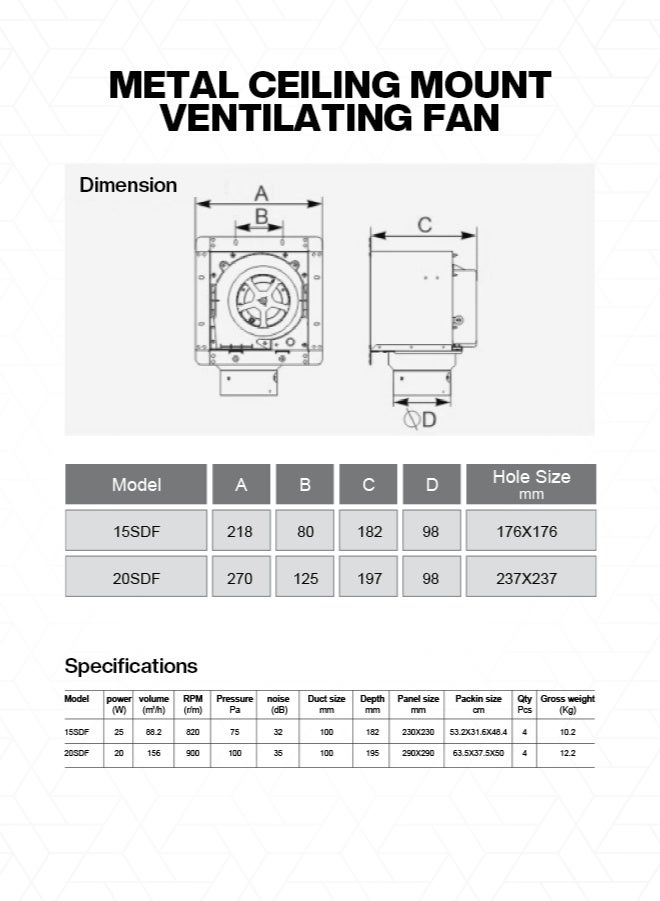Selex 6'' Metal Ceiling Mount Ventilating Fan – Low Noise, Full Copper Motor, Overheat Protection, Durable Steel Casing – Ideal for Kitchen, Bathroom, Office – 3-Year Warranty - Image 2