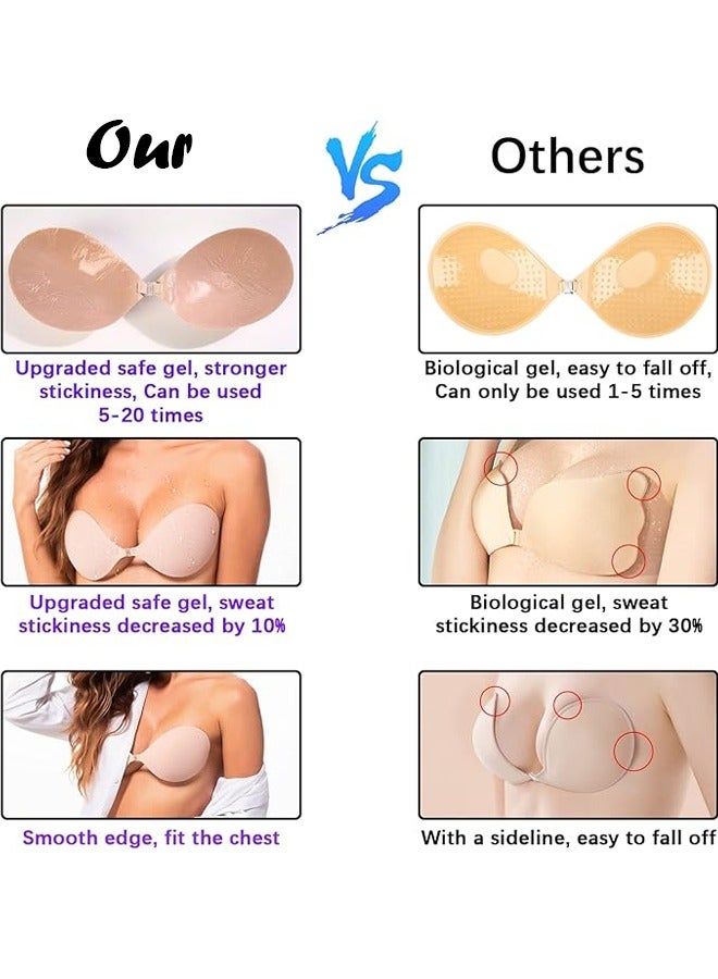 ZCM-HAPPY 2 Piece Women Push Up Backless Silicone Front Closure Invisible Bra – Strapless, Adhesive, Round Cup and Self-Adhesive Nipple Cover - Image 3