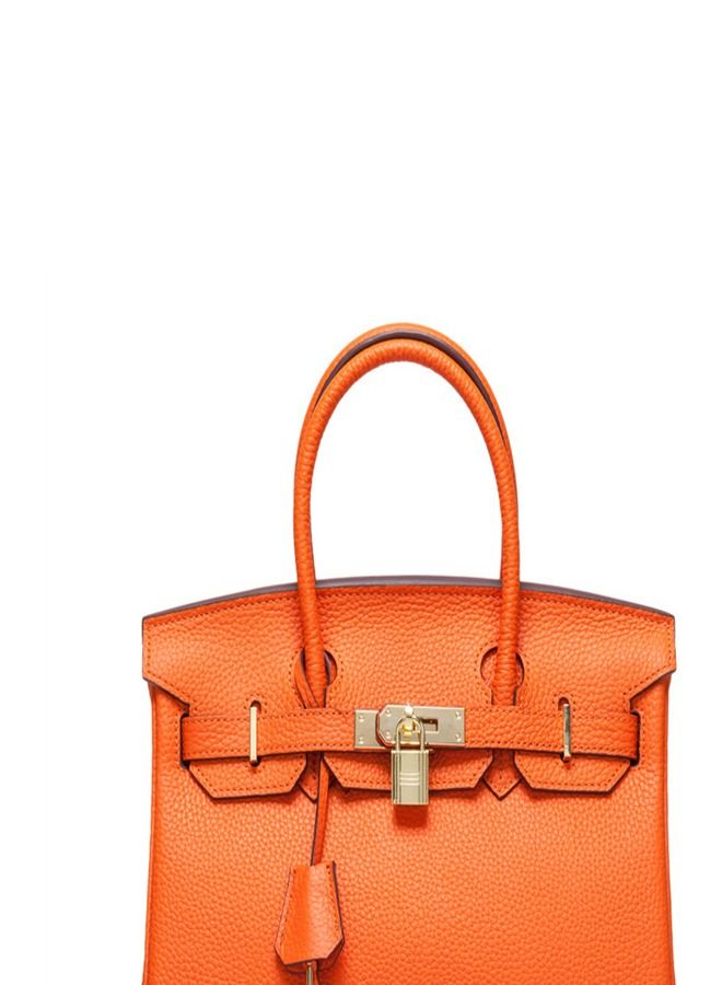 Loquat Gold Buckle Leather Handbag Orange  - Image 2